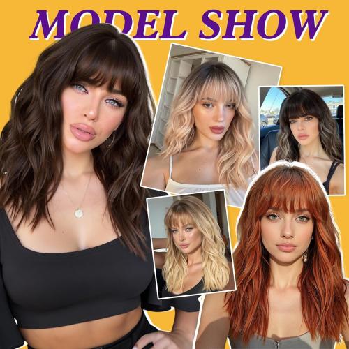 Curly Bob Wig with Bangs Short Wavy Ash Blonde Wigs for Women Lob Haircut Synthetic Heat Resistant Bob Wigs 14IN…