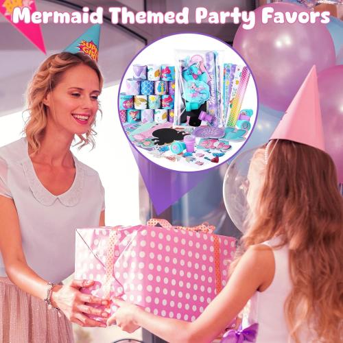 BenLouis 120Pcs Mermaid Party Favors Little Mermaid Pencils Stickers School Stationery Bulk for Kids Sea Birthday Decor Baby Shower Candy Goodie Bag Stuffer Classroom Rewards Pinata Supplies