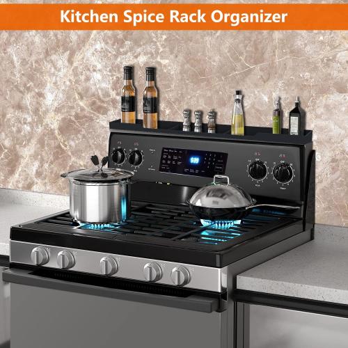 AWOKE Stove Top Shelf 30 Inch - Silicone Material Magnetic Shelf for Stove - 3 Functional Partitions Kitchen Spice Rack Organizer-Black,Kitchen Gadgets Storage Organization