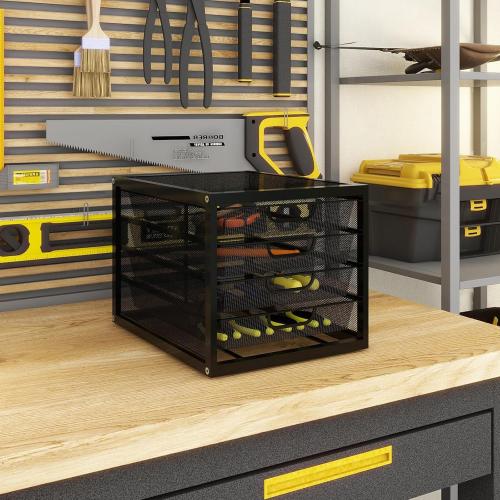 Natwind Mesh Desk Organizer with 4 Tier Sliding Drawers, Office Supplies Desktop Organizers and Accessories Stationery Storage, Paper Sorter, File Binder Organizer for Home Office School,Black