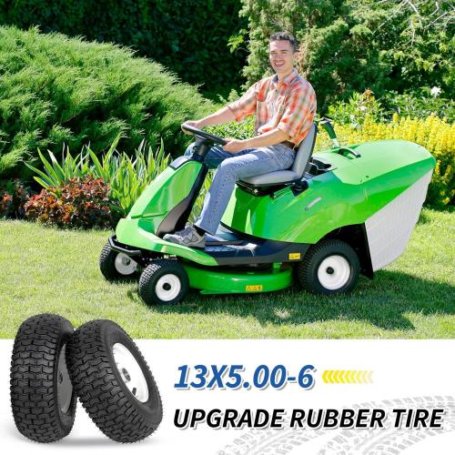 Size 13x5.00-6 Rubber Lawn Mower Tire and Wheel, 2 Pcs Replacement 13x5-6nhs Riding Mowers Lawn Pneumatic Tire with Bearing Bore 3/4 & 5/8, 3 -4.5 Centered Hub