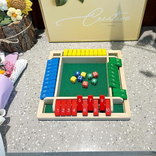 Shut The Box Game Wooden - Travel Board Game Small Size 8.6 Inch - Close The Box Dice Game - 8 Dice 10 Numbers