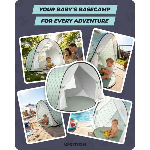 Baby Beach Tent, 2026 Upgrade Pop-Up UPF 50  Sun Protection with Mosquito Net Shelter Canopy Portable Outdoor Shade Summer Essentials for Babies Toddlers- Green Leaves