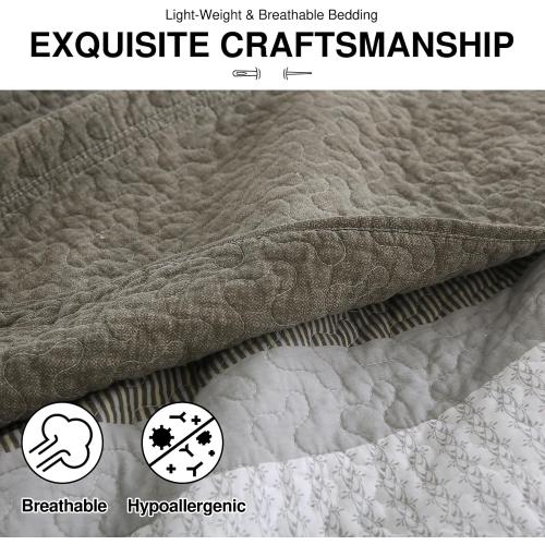 Color Grey 3 Piece King Bedspreads - 100% Cotton Oversized King Quilt with 2 Pillow Shams, Farmhouse Lightweight Stripe Bedspread Coverlet Sets, Brown/Gray/Beige