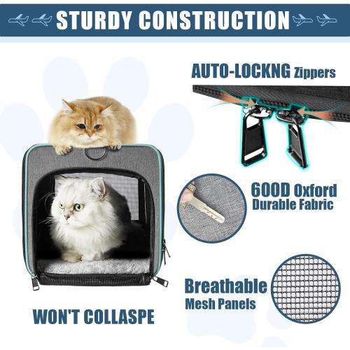 Cat Carrier Alaska Airline TSA Approved 17x11x9.5 Soft-Sidedsoze L Pet Air Travel Carry Bag, Southwest Airplane Kitten 12lbs Crate in Cabin Under-Seat Traveling Cage Tiny Dog Under 8 Pound
