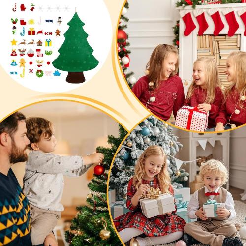 Felt Christmas Tree Set, Festive DIY Decoration, 98x69cm, Winter Holiday Children Activity Craft with String Lights, Felt Christmas Tree Set with Ornaments, Decorative for Wall Window