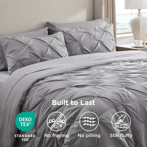 Bedsure Full Comforter Set Grey - Bed in a Bag Full Size Bedding Set 7 Pieces, GentleSoft™ Pintuck Bed Set Gift for Family, Pinch Pleat Grey Comforter with Sheets, Pillowcases & Shams