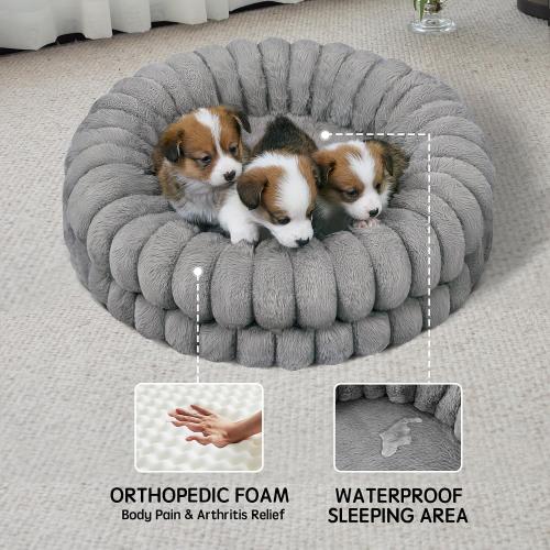 BALANCE Luxury Donut Dog Bed, 23 Inches Round Dog Beds for Small Dogs Washable, Orthopedic Calming Pet Bed for Puppy and Cats with Anti-Slip Bottom, cream