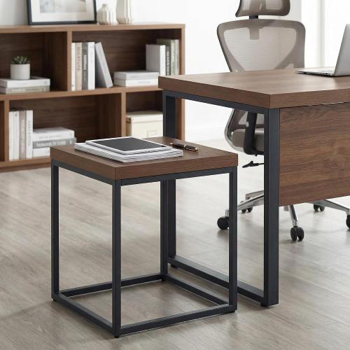 CENSI Modern Square End Table, 18 Walnut Side Table for Living Room, Extra Thick 1.6 Wood Top & Metal Frame, Sturdy Industrial Nightstand Accent Furniture(Dark Walnut)