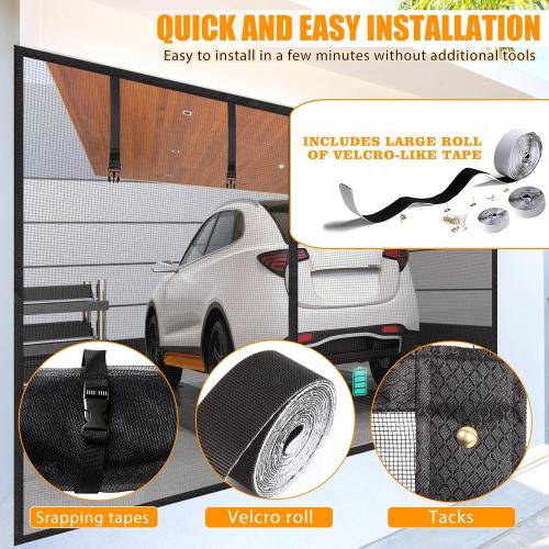Garage Screen Doors for 1 car garage-8x8FT Fiberglass 1450g/3.2lb Durable | Heavy Duty Magnetic Garage Door Screen Retractable Hands Free with 4 Roll Up Straps for Patio Workshop Home Gym Sun Room