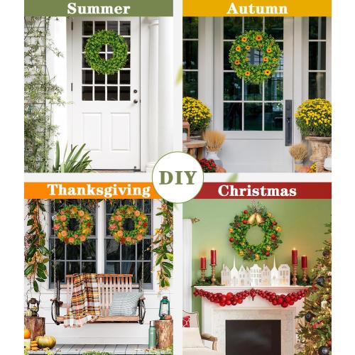 2Pack 18in Boxwood Wreaths, Artificial Preserved UV Resistant Green All SeasonsWinter Spring Summer Door Wreaths for Front Door Outdoor Indoor Farmhouse Porch All Year Round