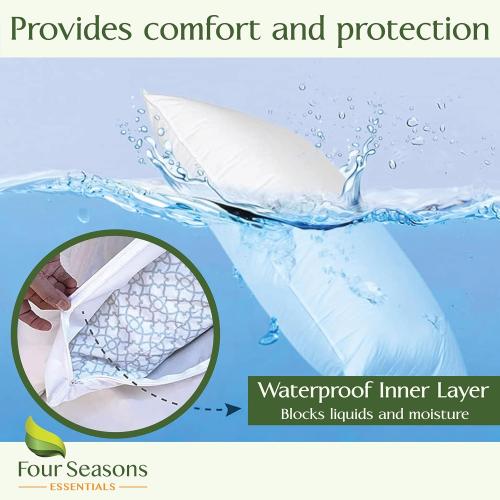 Four Seasons Essentials Standard Size Waterproof Pillow Protectors (Set of 2)  Pillow Covers - Zippered Encasement