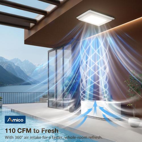 Amico Bathroom Exhaust Fan with Light, 110CFM, 1.0 Sones, 1000 LM, 5CCT, Ceiling Mount Shower Bathroom Fan, Adjustable Exhaust Vent with light, ETL & FCC Certified