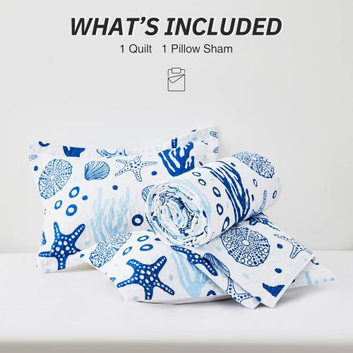 Love's cabin Twin Quilt Bedding Set Coastal White Bedspreads - Soft Bed Summer Beach Nautical Quilt Lightweight Bedspread- Reversible Bedding Coverlet for All Season - 2 Piece
