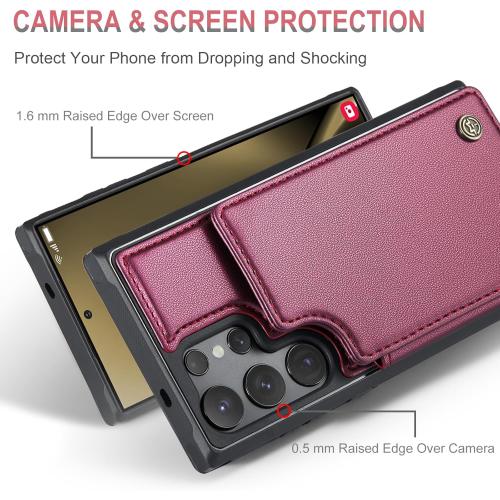 Vinich for Samsung Galaxy S25 Ultra Wallet Case with Card Holder, RFID Blocking Credit Slots Kickstand Shockproof Phone Cover for Women Men, Wine Red