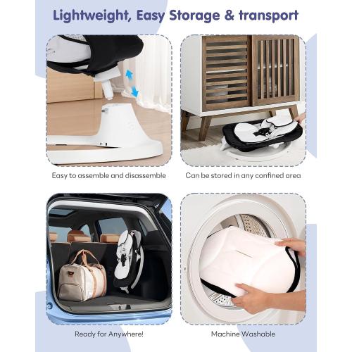 Electric Baby Swings for Infants to Toddler Baby Swing with 5-Speed 3-Seat Positions 5-Point Carabiner,with Bluetooth Music 10-Preset Melodies (Black White)