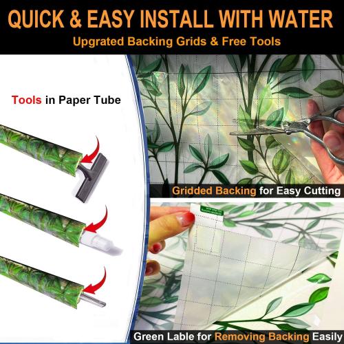 Rainbow Privacy Film with Cutting Line, 3D Decals Stained Glass Window Clings, Static Cling Window Sticker, Suncatcher - 35.4 x 78.7