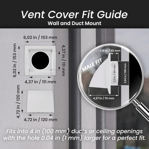 4 Inch Exhaust Hood Vent with Rain Cover, Black, Indoor and Outdoor, HVAC Exhaust Vent Duct Cover, 6 x 6 Exhaust Cap (4 Inch, Black)