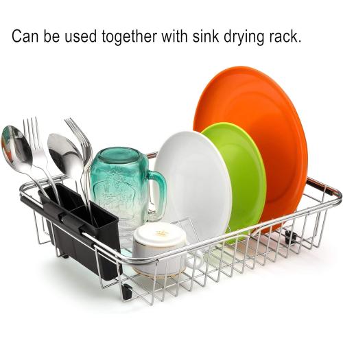 iPEGTOP Cutlery Utensil Silverware Drying Rack Basket Holder with Hooks - Flatware Storage Solution for Kitchen Dish Drainer Dish Drying Rack, Black