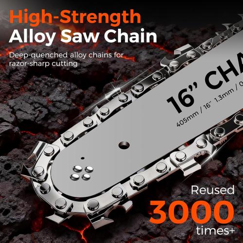 Battery Powered Chainsaw 16 inch,Electric Cordless Chainsaw with 2 Batteries and Charger.Brushless Chain Saw with 12-inch Replacement Guide Bar and Chain.Perfect for Tree Trimming and Wood Cutting