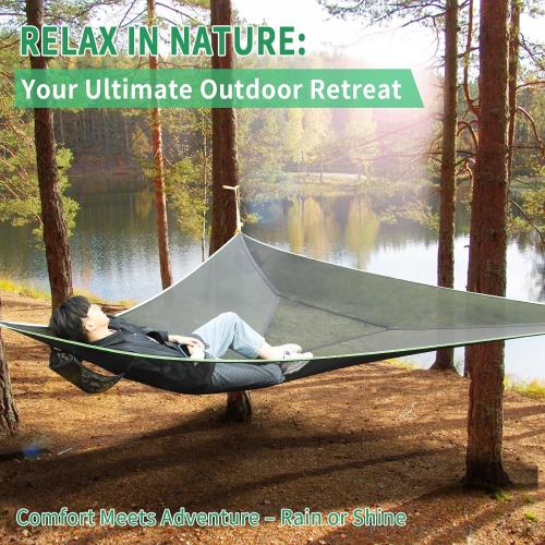 LUKETURE Triangle Camping Hammock, 13ft Multi Person Hammocks Max 1100 lbs for Outdoor Relaxing, Extra Large Hammock w/Ratchet/Webbing Straps (13ft-Triangle Camping Hammock)