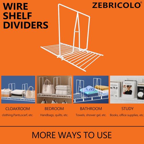 shelf dividers, create 40% more closet space, Set of 8, 12 inch wire shelf dividers, closet organizers and storage,supremely sturdy,closet shelf organizer,Will not break,closet dividers,No Tool,White