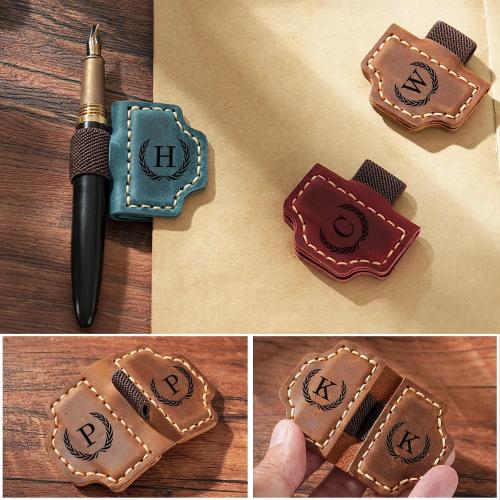 Artlaza Personalized Magnetic Leather Bookmark with Pen Holder - 26 Letters Custom Book Mark with Name Initial Engraved Book Marker for Readers, Book Lovers, Travelers - Gift for Women & Men(Red，L