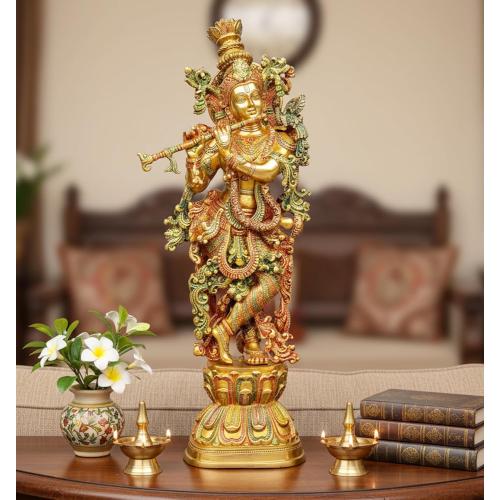 Esplanade - Lord Krishna Kishan Gopal Murti Idol Statue Sculpture - Brass - 29 - Multicolor