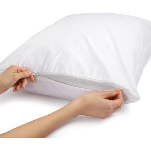 Amazon Basics King Pillow Protector with Zipper, Breathable 100% Cotton Hypoallergenic, Tight Weave, Machine Washable, White, 37 x 21 Inches, Pillows Not Included