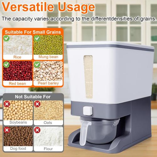 Mity rain Rice Dispenser 20 Lbs with Moisture Absorbing Clay | Rice Storage Container with Measuring Cup, 12 L Cereal Containers Storage Airtight for Kitchen Pantry Organization