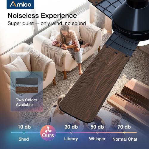 Amico Ceiling Fans with Lights, Low Profile Ceiling fan with Light and Remote Control, Flush Mount, Reversible, 3CCT, Dimmable, Noiseless, Black Ceiling Fan for Bedroom, Indoor/Outdoor Use