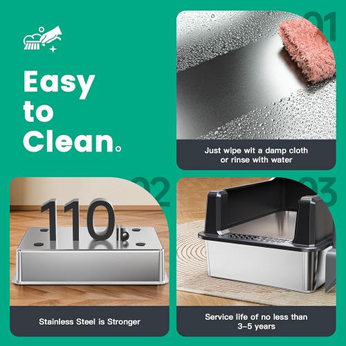 Tripamin XXL Stainless Steel Litter Box with High Sides 26x18x12 Extra Large Metal Litter Box for Big Cats & Multiple cat, Jumbo Top Entry Litter Pan with lid (Black, XX-Large)