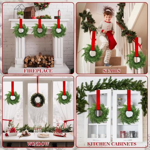 Knitgrip 12 Pcs Small Christmas Cabinet Wreaths with Ribbon, Mini Wreath for Kitchen Window Chair Backs Front Door Xmas Home Decor DIY Craft Farmhouse Holiday Decorations(Red Color,7.87 Inch)