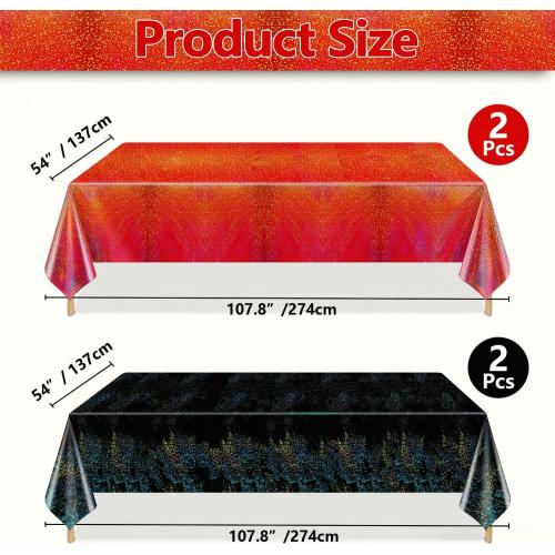 4Pcs Red and Black Holographic Tablecloths Rectangular Black Iridescent Tablecloth Shimmer Metallic Red Table Covers for Halloween Retirement Family Gatherings Christmas Party Supplies, 54 x 108Inch