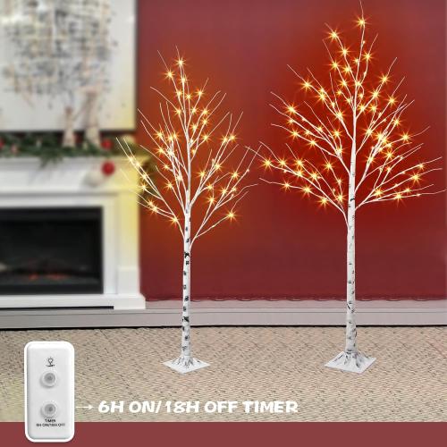 PEIDUO Set of 2 Lighted Birch Tree, Prelit White Christmas Tree, Light Up Artificial Trees with Dimmable & Timer, Twinkling Twig Tree with LED Lights for Home Decorations Outdoor Indoor Decor 5FT 6FT