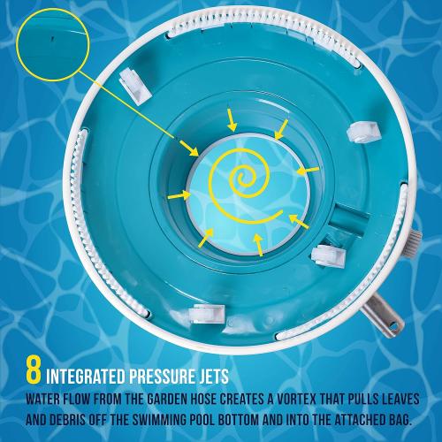 U.S. Pool Supply Professional Swimming Pool Leaf Terminator Vacuum - 15 Pool Cleaner Body, 8 Pressure Jets, 4 Rotating Wheels, 3 Perimeter Brushes, 2 Debris Bags - Below or Above-Ground Sucker Eater