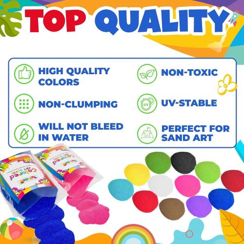 Colored Sand for Sand Art [15 Colors: 12 lbs], Colored Sands Bulk, Delightful Sands Art Fun for Crafts, Parties, Children, Nice Colorful Fun Sandy Crafts for Kids Age 3 , Non-Toxic, 15 Bags