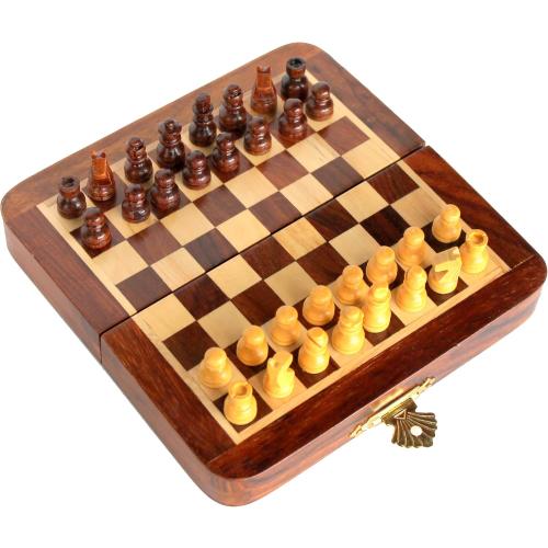 Stonkraft Collectible Folding Wooden Chess Set with Magnetic Crafted Pieces, 7 X 7