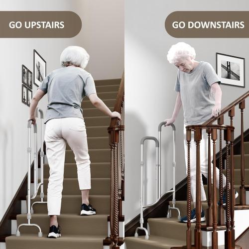 Stairs Climbing Assist Cane Senior Walker for Climbing Stairs, 2-in-1 Adjustable Height Walker Cane for Elderly Use on Both Flat Surfaces and Stairs, Standard Walker Climbing Cane