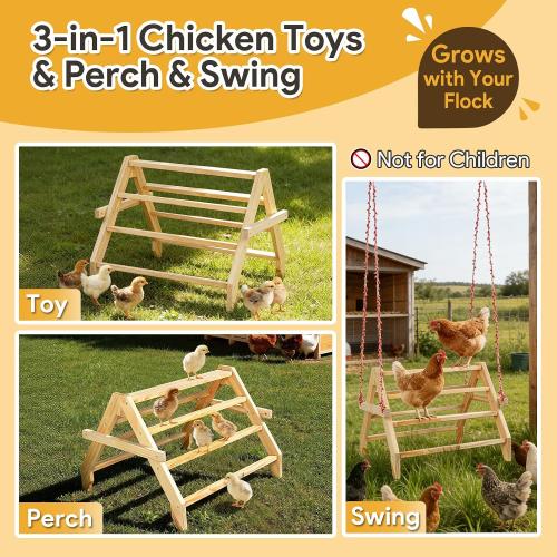 17 Extra Long Chicken Perch, 3-in-1 Chicken Roosting Bars with Swing, Natural Pine Wood Chicken Roost, Chicken Coop Accessory for Hens, Chicks, Parrots & Other Birds