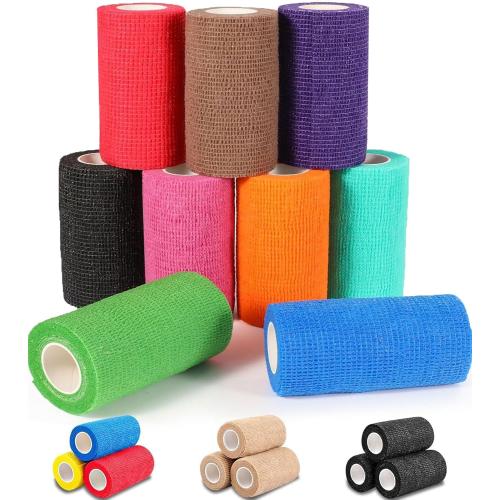 AZEN 9 Pack Self Adhesive Bandage Wrap, 4 X 5 Yards Elastic Cohesive Bandage Wrap, Color Athletic Tape, Tattoo Grip Tape Wrap, Vet Wrap, Ankle Tape