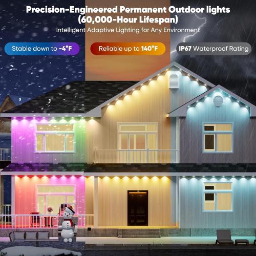 Smart Permanent Outdoor Lights for House, 150ft with 72 Smart AI RGB IC Smart Christmas Lights, 98 Scene for Halloween Christmas All Holiday Decor, IP67 Waterproof Work with Alexa, Google Assistant