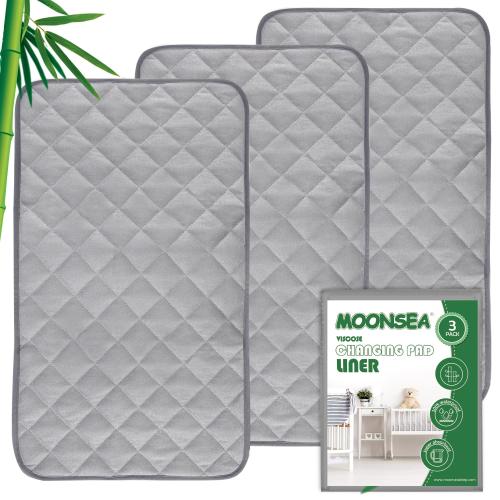 Diaper Changing Pad Liner Non-Slip, Waterproof Terry Mat, Quilted Absorbent Bassinet Liners Washable, 3 Pack 13x 26 Reusable Portable Changing Table Pad Rectangle Grey