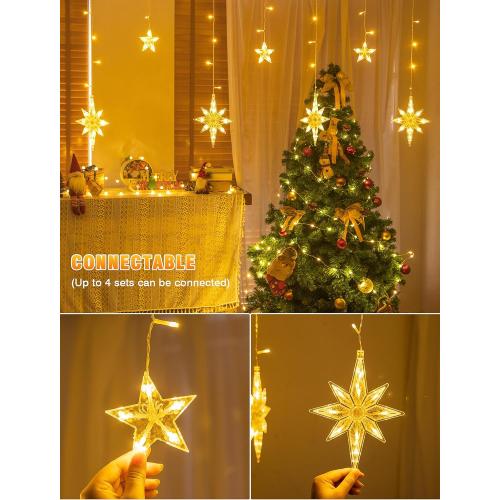 9 LED Star Icicle Lights,t Connectable Window Curtain Lights Plug  Modes Timer Bethlehem Star Christmas Light for Indoor Outdoor,Bedroom,Wedding,Ramadan Decor,Warm White