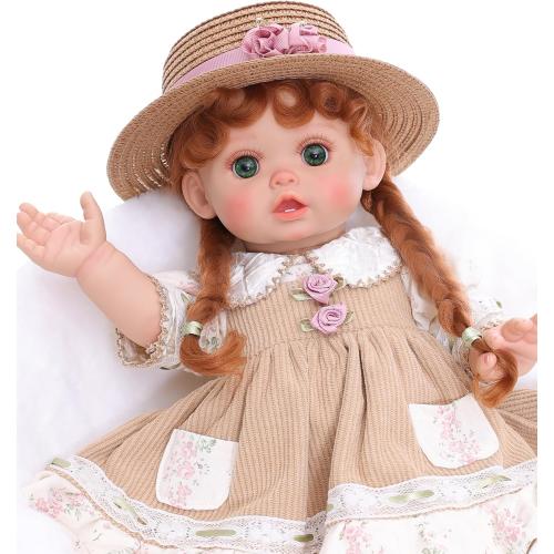 Reborn Baby Dolls – 18 Inch Realistic Reborn Toddler Doll Country-Inspired Girl with Braided Hair, Straw Hat & Floral Layered Dress, Gifts for 3  Year Old Girls, Collectors