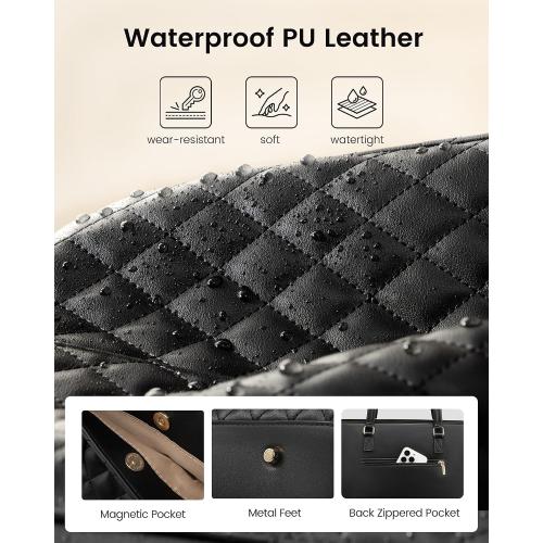 LOVEVOOK Laptop Tote Bag for Women,15.6 Inch Work Bags PU Leather Teacher Tote Bag,Waterproof Quilted Computer Bag for Office Professional Briefcase Gifts