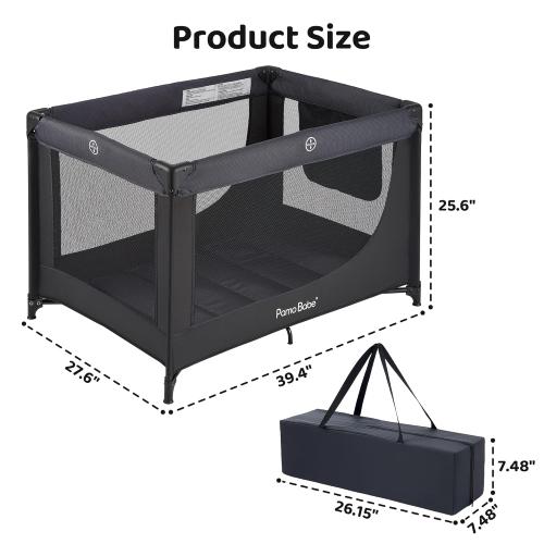 Pamo Babe Portable Crib Baby Playpen with Mattress and Carry Bag Black