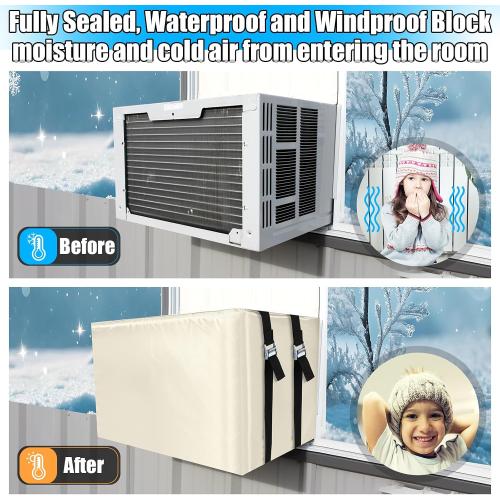 2 Pack Window Air Conditioner Cover for Outside Winter Windproof 3 Layer Insulation Window Air Conditioner Freeze Protection Cover for Outdoor Ac Unit(21 w X 16 d X 15 h,Beige)