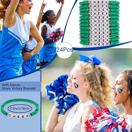 Cooluckday Cheer Bracelets for Team Cheer Gifts Bulk for Team Cheerleader Gifts Set for Women Stackable Clay Y2k Friendship Bracelets for Women