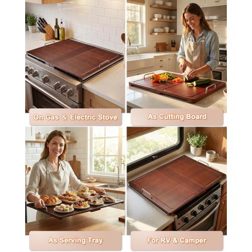 UTCG Noodle Board Stove Cover: 29.5×22 Inch Foldable Bamboo Stove Top Cover with Handles for Gas & Electric Stoves - Expand Counter Space - Serving Tray & Sink Cover for Kitchen Decorative